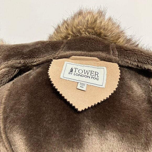 Tower by London Fog Hooded Coat Faux Suede with Faux Fur Shearling Lining Tan - Picture 9 of 11